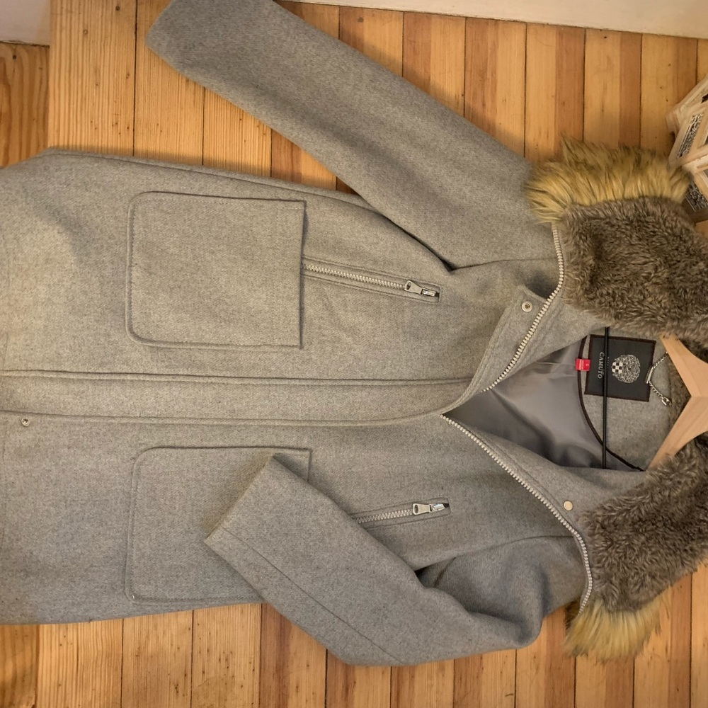 Vince Camuto - Wool Blend Coat | Fur Hood | Sz Sm